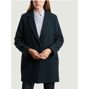 $455 Sessun Paris Women's S Hello Doll Wool Coat Navy Oversized Quiet Luxury